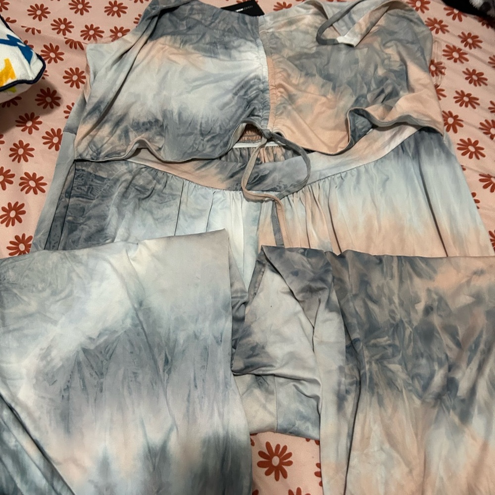 Blue and Cream Tie-Dye Jumpsuit - Picture 6 of 11